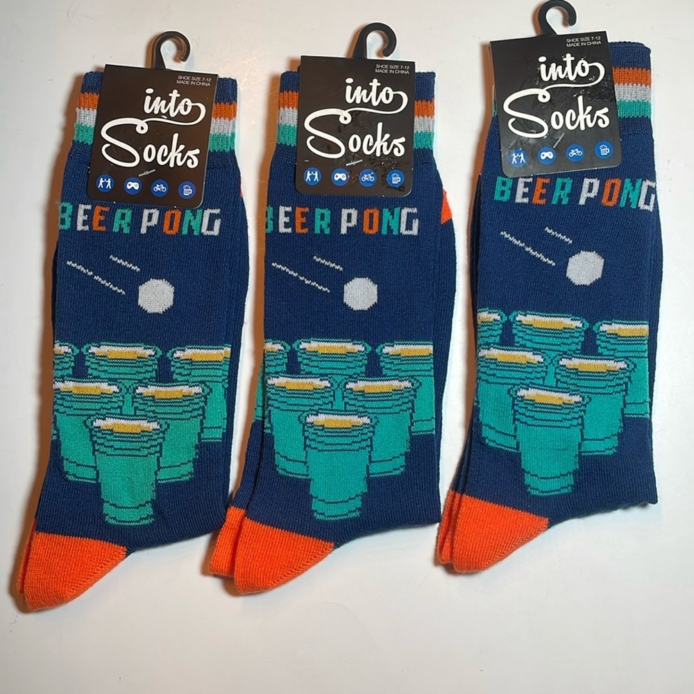 Beer Pong Mens socks 3 pairs new shoe size 7-12